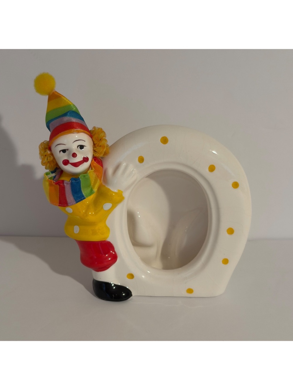 Sophia Ann Ceramic Clown Figure Kid Picture Frame Colorful Vintage Collectible